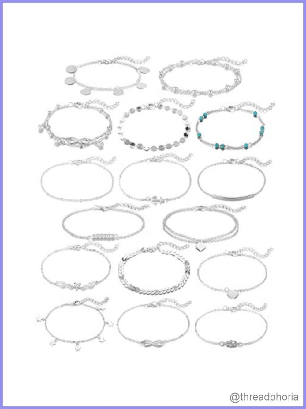 16 Pcs Anklet Jewelry Set for Women Gold Silver Chain Beach Bracelets Adjustable